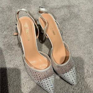 Elegant White & Silver Women's Slingback Heels
